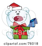 Poster, Art Print Of Giving Christmas Polar Bear Holding A Gift