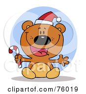 Poster, Art Print Of Joyous Christmas Teddy Bear Holding A Candy Cane