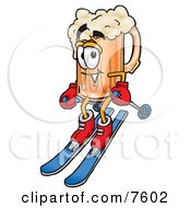 Poster, Art Print Of Beer Mug Mascot Cartoon Character Skiing Downhill