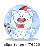 Poster, Art Print Of Joyous Christmas Polar Bear Holding A Candy Cane In The Snow