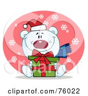 Poster, Art Print Of Giving Christmas Polar Bear Holding A Gift In The Snow