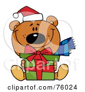 Poster, Art Print Of Giving Christmas Bear Holding A Present