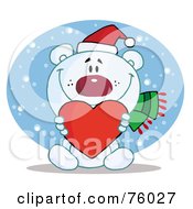 Caring Christmas Polar Bear Holding A Heart In The Snow