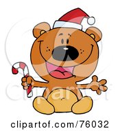 Poster, Art Print Of Happy Christmas Teddy Bear Holding A Candy Cane