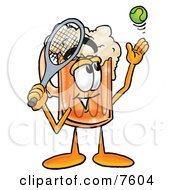 Poster, Art Print Of Beer Mug Mascot Cartoon Character Preparing To Hit A Tennis Ball