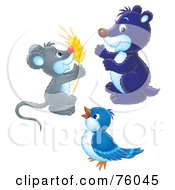 Poster, Art Print Of Digital Collage Of A Mouse Holding Wheat A Blue Gopher And A Blue Bird