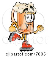 Beer Mug Mascot Cartoon Character Roller Blading On Inline Skates