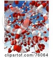 Background Of Red And White 3d Pills Falling From The Sky