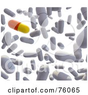 Poster, Art Print Of Background Of A 3d Red And Yellow Pill With White Capsules Falling Over White