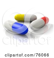 Royalty Free RF Clipart Illustration Of A Nearly Level View Of 3d Red Yellow White And Blue Pill Capsules by Tonis Pan