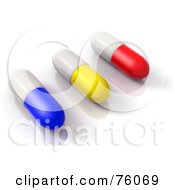 Poster, Art Print Of 3d Red Yellow White And Blue Pill Capsules