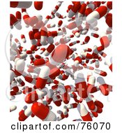 Royalty Free RF Clipart Illustration Of A Background Of Red And White 3d Pill Capsules Falling Over White by Tonis Pan