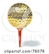 Royalty Free RF Clip Art Illustration Of A 3d Golden Golf Ball On A Red Tee