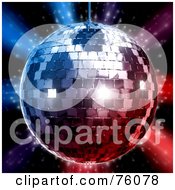 Poster, Art Print Of 3d Rendered Silver Disco Ball Over Red And Blue Lights On Black