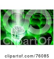 Royalty Free RF Clipart Illustration Of A 3d Background Of A Beam Of Green Binary Data Streaming Down Onto A Circuit Orb
