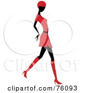 Poster, Art Print Of Sexy Lady In Red Strutting In A Skirt - Version 2