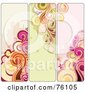 Digital Collage Of Three Funky Retro Swirly Halftone Vertical Banners