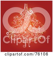 Poster, Art Print Of Ornate White And Yellow Swirly Christmas Tree On Red