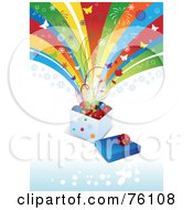 Poster, Art Print Of Funky Christmas Background Of Butterflies And Fireworks Exploding From A Box Of Holly And Baubles