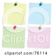 Poster, Art Print Of Digital Collage Of Four Memos Pinned To A Wall Yellow Blue Green And Pink