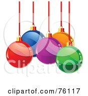 Poster, Art Print Of Cluster Of Reflective Colorful Christmas Bulbs On Red Strings Over White