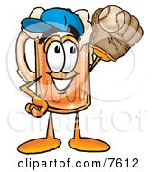 Poster, Art Print Of Beer Mug Mascot Cartoon Character Catching A Baseball With A Glove