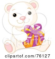 Poster, Art Print Of Thoughtful Cute Polar Bear Holding A Present