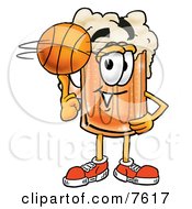 Poster, Art Print Of Beer Mug Mascot Cartoon Character Spinning A Basketball On His Finger