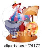 Poster, Art Print Of Lion And Elephant Outside A Circus Tent