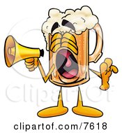 Poster, Art Print Of Beer Mug Mascot Cartoon Character Screaming Into A Megaphone
