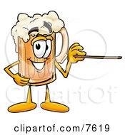 Clipart Picture Of A Beer Mug Mascot Cartoon Character Holding A Pointer Stick by Toons4Biz
