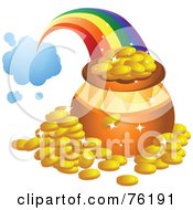Poster, Art Print Of Rainbow Shooting From A Cloud And Landing Behind A Pot Of Gold