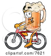 Beer Mug Mascot Cartoon Character Riding A Bicycle