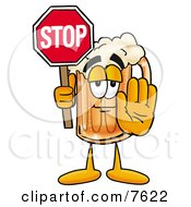 Beer Mug Mascot Cartoon Character Holding A Stop Sign