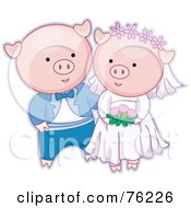 Poster, Art Print Of Happy Pig Bride And Groom Getting Married