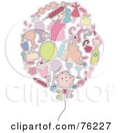 Royalty Free RF Clipart Illustration Of A Collage Of Birthday Icons Forming A Party Balloon