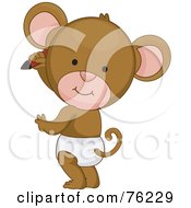 Poster, Art Print Of Cute Baby Monkey In A Diaper Drawing On A Wall