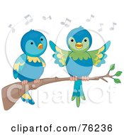 Poster, Art Print Of Parrot Pair Singing On A Branch