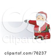 Royalty Free RF Clipart Illustration Of Kris Kringle Holding A Present And Toy Sack And Presenting A Blank Sign