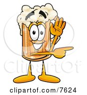Clipart Picture Of A Beer Mug Mascot Cartoon Character Waving And Pointing by Toons4Biz