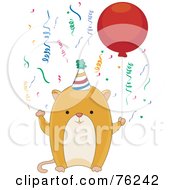 Royalty Free RF Clipart Illustration Of A Happy Birthday Hamster Wearing A Party Hat And Holding A Balloon by BNP Design Studio