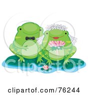 Poster, Art Print Of Frog Wedding Couple On Lilypads