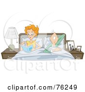 Royalty Free RF Clipart Illustration Of A Hubby Snoring While His Wife Reads In Bed