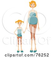 Royalty Free RF Clipart Illustration Of A Little Girl Holding Hands With Her Pregnant Mother
