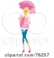 Poster, Art Print Of Pretty Blond Pregnant Woman Walking With An Umbrella