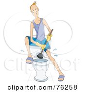 Man Angrily Plunging A Toilet