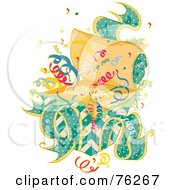 Poster, Art Print Of Green Birthday Present With Colorful Confetti And Green Ribbons