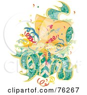 Royalty Free RF Clipart Illustration Of A Green Birthday Present With Colorful Confetti And Green Ribbons