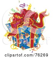 Royalty Free RF Clipart Illustration Of A Birthday Present With Colorful Confetti And A Red Bow