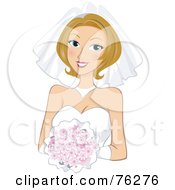 Beautiful Dirty Blond Bride In Her Gown Holding Her Bouquet